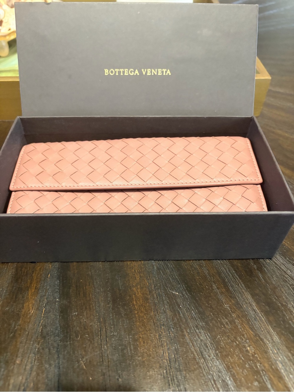 Bottega Veneta Blush Intrecciato Woven Leather Wallet